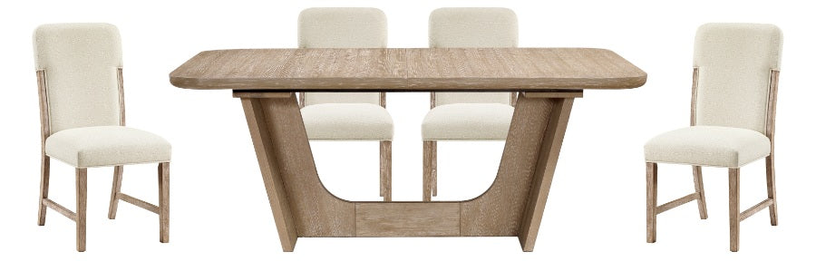 2350-94-7PC 7 pc Wilshire natural light oak finish wood 94" x 43" trestle base dining table set rounded ends