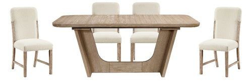 2350-94-7PC 7 pc Wilshire natural light oak finish wood 94" x 43" trestle base dining table set rounded ends