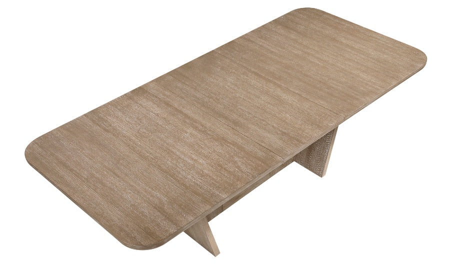 2350-94-7PC 7 pc Wilshire natural light oak finish wood 94" x 43" trestle base dining table set rounded ends