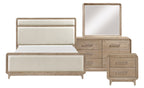 2350-4PC 4 pc Wilshire natural light oak finish wood fabric padded headboard and footboard queen bedroom set