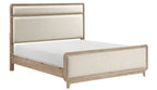 2350-4PC 4 pc Wilshire natural light oak finish wood fabric padded headboard and footboard queen bedroom set