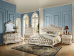 Acme 23540Q 4 pc chantelle pearl white finish wood rose gold leather like vinyl tufted queen bedroom set