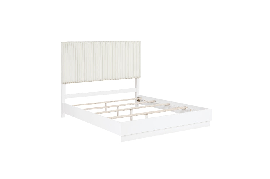 Homelegance 2384-7PC 7 pc Linea pearl white finish wood cream faux fur headboard and panels queen bedroom set