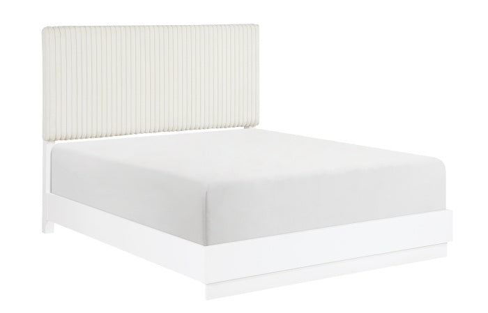 Homelegance 2384-7PC 7 pc Linea pearl white finish wood cream faux fur headboard and panels queen bedroom set