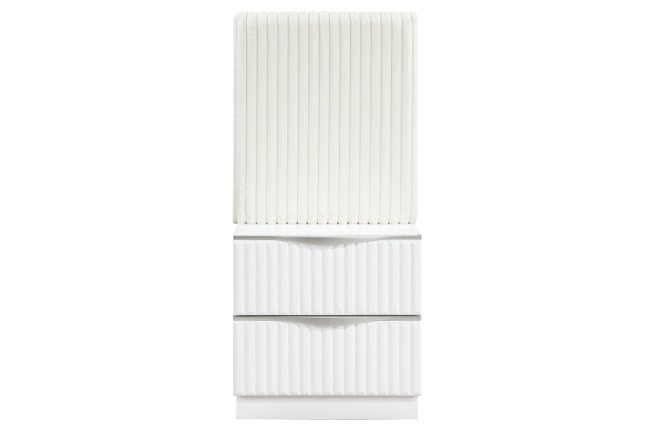 Homelegance 2384-7PC 7 pc Linea pearl white finish wood cream faux fur headboard and panels queen bedroom set