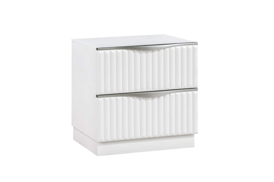 Homelegance 2384-7PC 7 pc Linea pearl white finish wood cream faux fur headboard and panels queen bedroom set