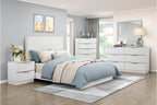 Homelegance 2384-7PC 7 pc Linea pearl white finish wood cream faux fur headboard and panels queen bedroom set