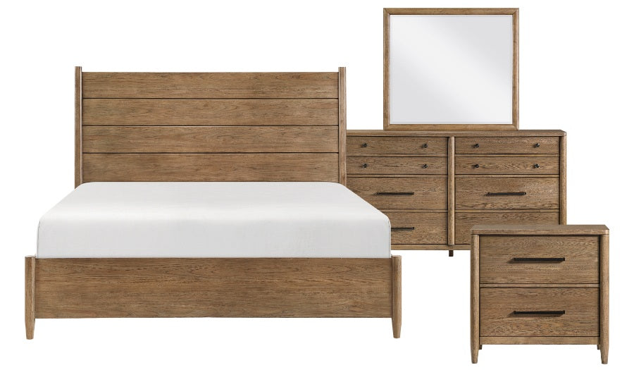 2386-4PC 4 pc Sonoma oak finish wood fabric padded headboard queen bedroom set