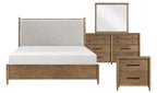 2386-4PC 4 pc Sonoma oak finish wood fabric padded headboard queen bedroom set