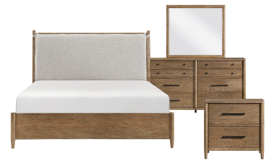 2386-4PC 4 pc Sonoma oak finish wood fabric padded headboard queen bedroom set