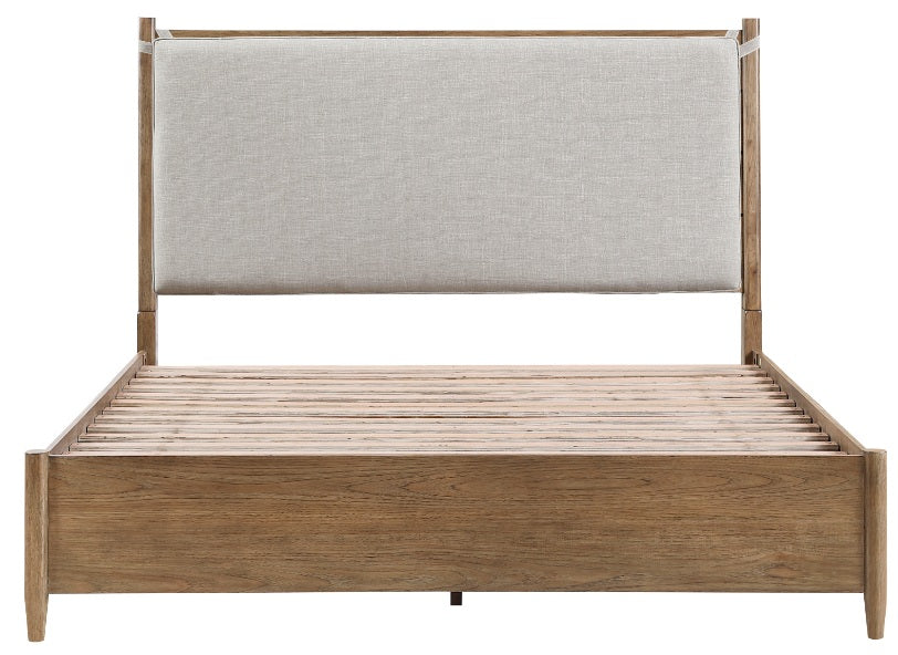 2386-4PC 4 pc Sonoma oak finish wood fabric padded headboard queen bedroom set