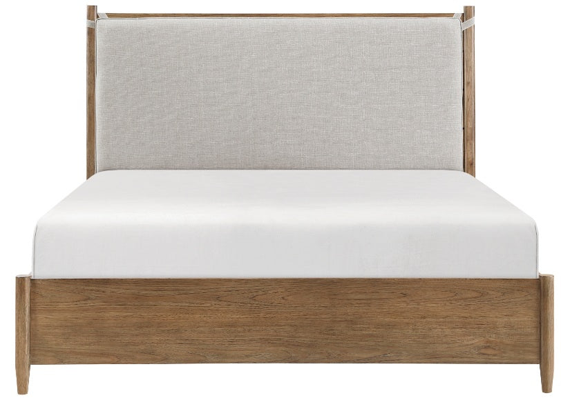 2386-4PC 4 pc Sonoma oak finish wood fabric padded headboard queen bedroom set