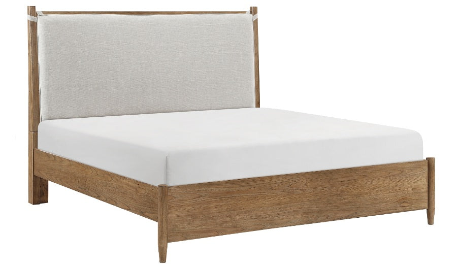 2386-4PC 4 pc Sonoma oak finish wood fabric padded headboard queen bedroom set