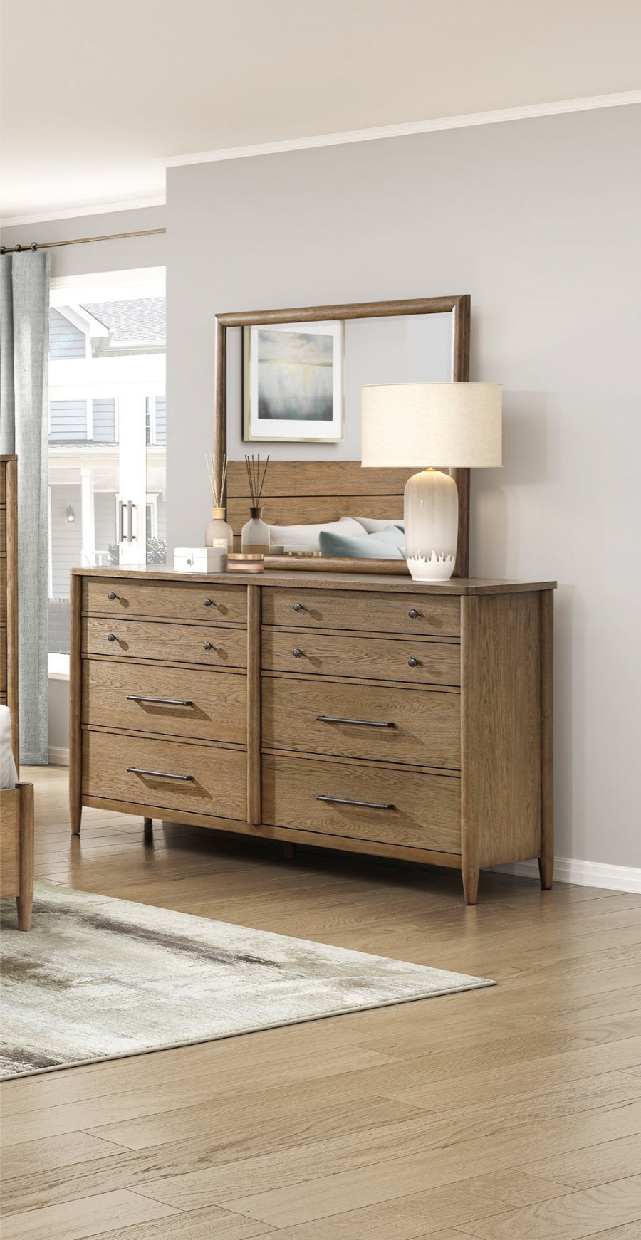 2386-4PC 4 pc Sonoma oak finish wood fabric padded headboard queen bedroom set