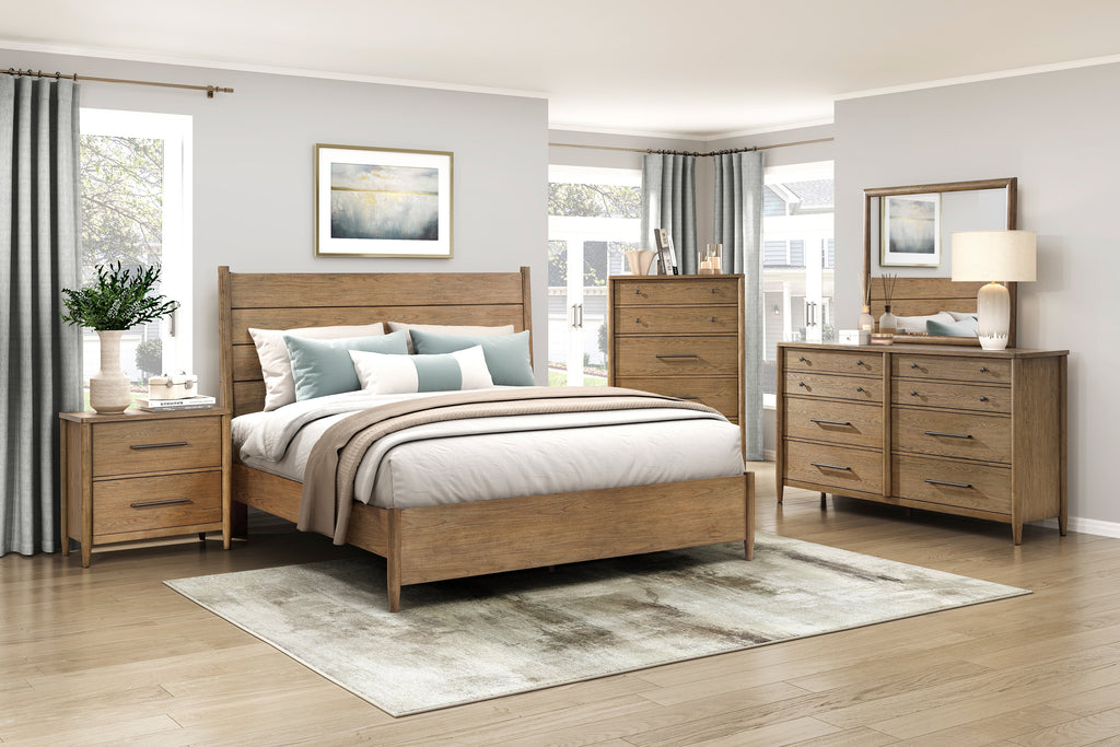 2386-4PC 4 pc Sonoma oak finish wood fabric padded headboard queen bedroom set