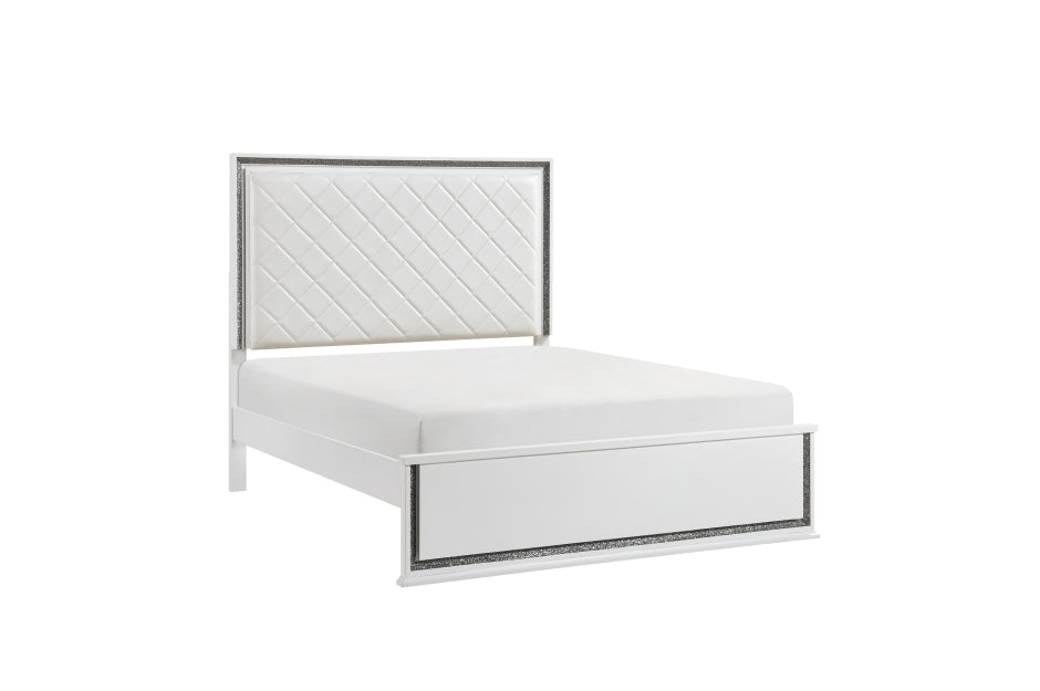 Homelegance 2390-4PC 4 pc Lumin white finish wood white faux leather diamond pattern LED color change headboard queen bedroom set