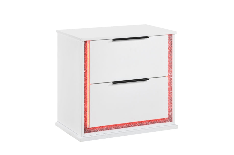 Homelegance 2390-4PC 4 pc Lumin white finish wood white faux leather diamond pattern LED color change headboard queen bedroom set