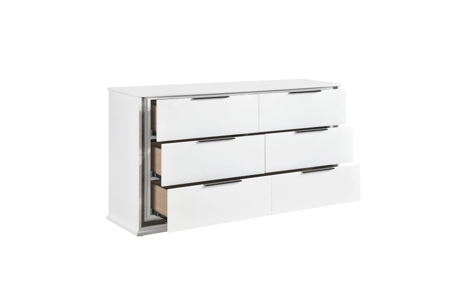 Homelegance 2390-4PC 4 pc Lumin white finish wood white faux leather diamond pattern LED color change headboard queen bedroom set