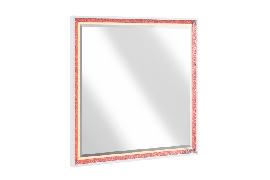 Homelegance 2390-4PC 4 pc Lumin white finish wood white faux leather diamond pattern LED color change headboard queen bedroom set