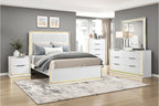 Homelegance 2390-4PC 4 pc Lumin white finish wood white faux leather diamond pattern LED color change headboard queen bedroom set