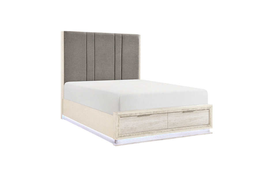 Noctis White and Light Grey Queen Bedroom Set with LED Accent Lighting – 2391-4PC