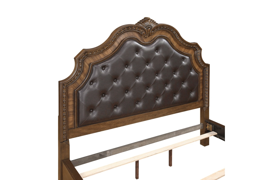Homelegance 2392-4PC 4 pc Bridgepoint deep dark brown finish wood carved accents upholstered headboard bedroom set