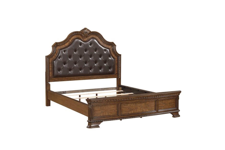 Homelegance 2392-4PC 4 pc Bridgepoint deep dark brown finish wood carved accents upholstered headboard bedroom set