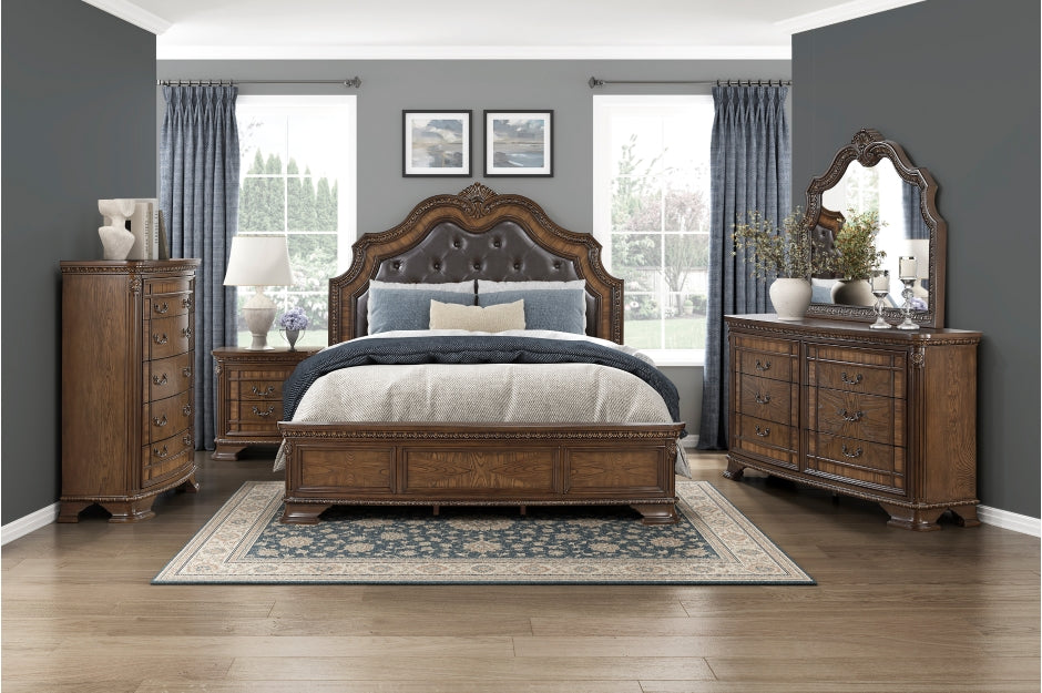 Homelegance 2392-4PC 4 pc Bridgepoint deep dark brown finish wood carved accents upholstered headboard bedroom set