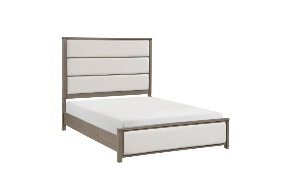 Homelegance 2393-4PC 4 pc Dalston light grey finish wood beige fabric upholstered headboard queen bedroom set