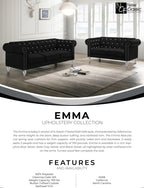24-13CK-2PC 2 pc Emma black velvet fabric crystal button tufted sofa and love seat set acrylic legs nail head trim