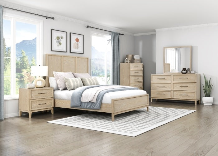 Homelegance 2418-4PC 4 pc Oakmont light brown finish wood paneled headboard queen bedroom set