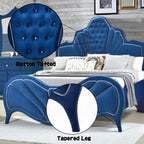Acme Dante Arched Top Blue Velvet Button Tufted Queen Bed Set – 24220Q