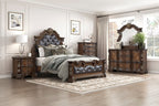 Homelegance 2424-4PC 4 pc Gilmartin dark brown finish wood dark brown tufted faux leather headboard carved accents traditional queen bedroom set