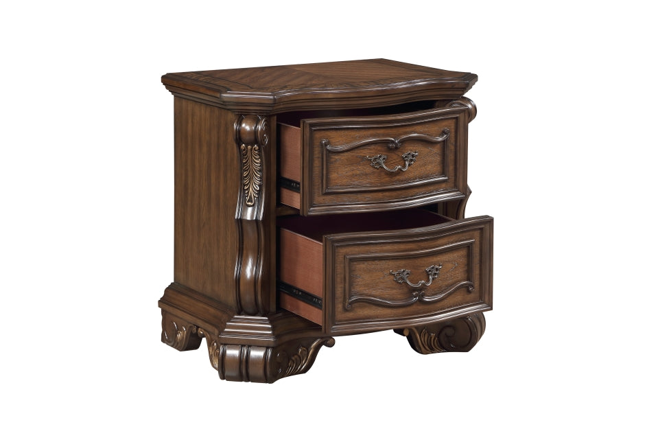 Homelegance 2424-4PC 4 pc Gilmartin dark brown finish wood dark brown tufted faux leather headboard carved accents traditional queen bedroom set