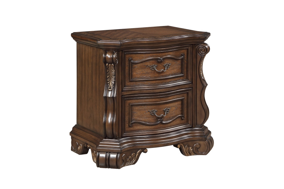 Homelegance 2424-4PC 4 pc Gilmartin dark brown finish wood dark brown tufted faux leather headboard carved accents traditional queen bedroom set