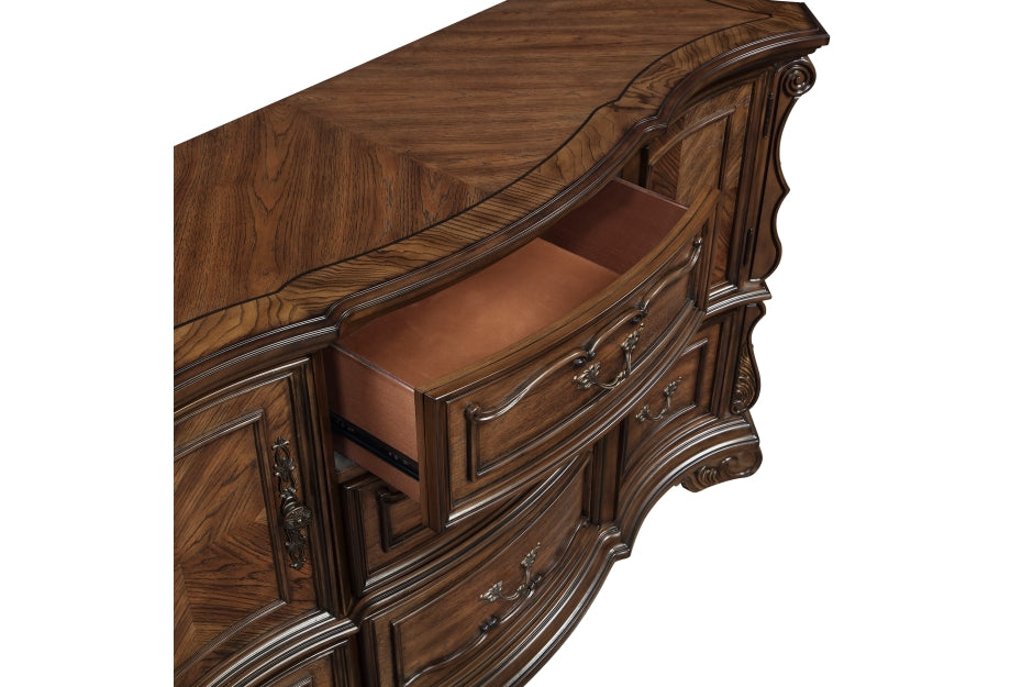 Homelegance 2424-4PC 4 pc Gilmartin dark brown finish wood dark brown tufted faux leather headboard carved accents traditional queen bedroom set