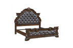 Homelegance 2424-4PC 4 pc Gilmartin dark brown finish wood dark brown tufted faux leather headboard carved accents traditional queen bedroom set