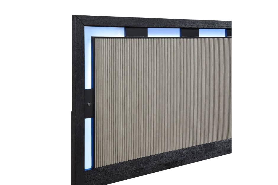 Homelegance 2425-4PC 4 pc Garrison two tone charcoal and grey finish wood LED lighting queen bedroom set