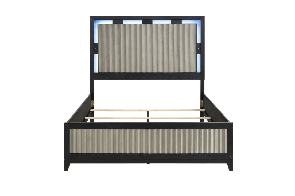 Homelegance 2425-4PC 4 pc Garrison two tone charcoal and grey finish wood LED lighting queen bedroom set