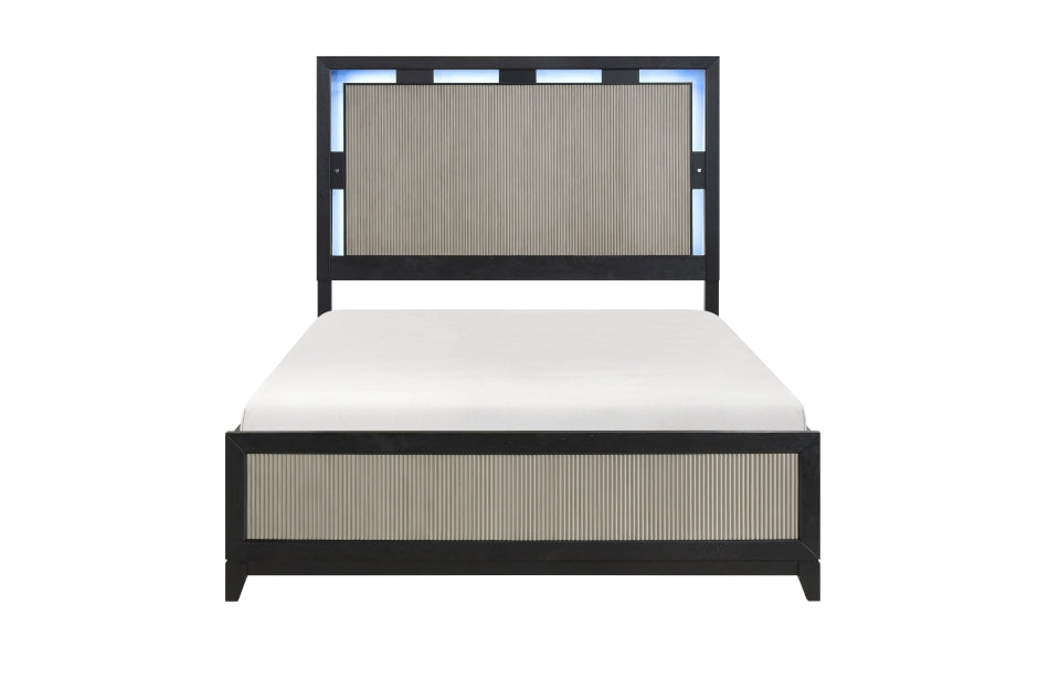 Homelegance 2425-4PC 4 pc Garrison two tone charcoal and grey finish wood LED lighting queen bedroom set