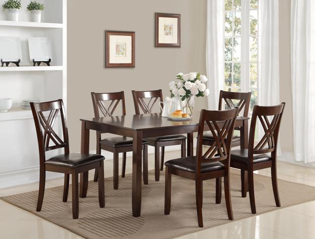 2430SET 7 pc Eloise brown wood finish dining table set with double cross back design
