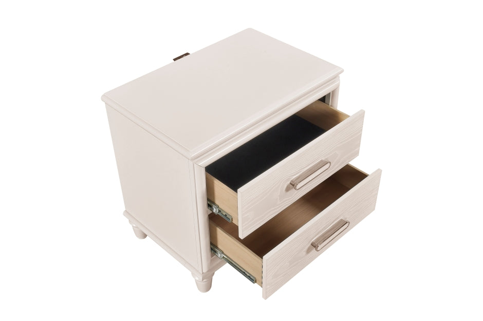 Homelegance 2451-4PC 4 pc Montrose off white finish LED fabric padded headboard queen bedroom set footboard drawers