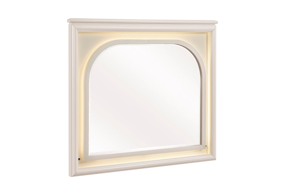 Homelegance 2451-4PC 4 pc Montrose off white finish LED fabric padded headboard queen bedroom set footboard drawers