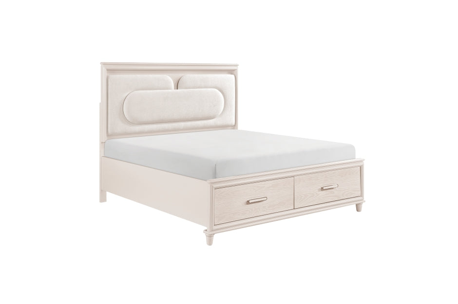 Homelegance 2451-4PC 4 pc Montrose off white finish LED fabric padded headboard queen bedroom set footboard drawers