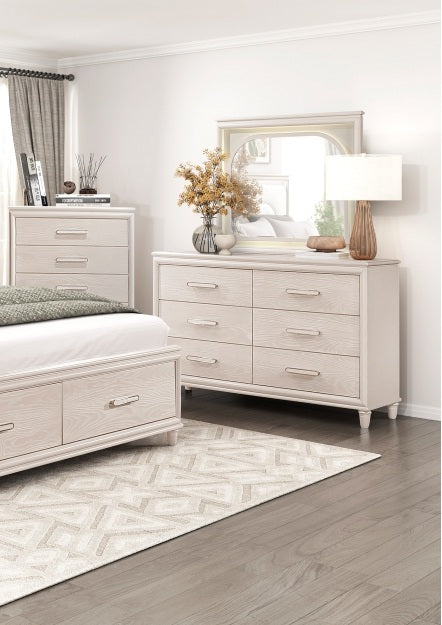 Homelegance 2451-4PC 4 pc Montrose off white finish LED fabric padded headboard queen bedroom set footboard drawers