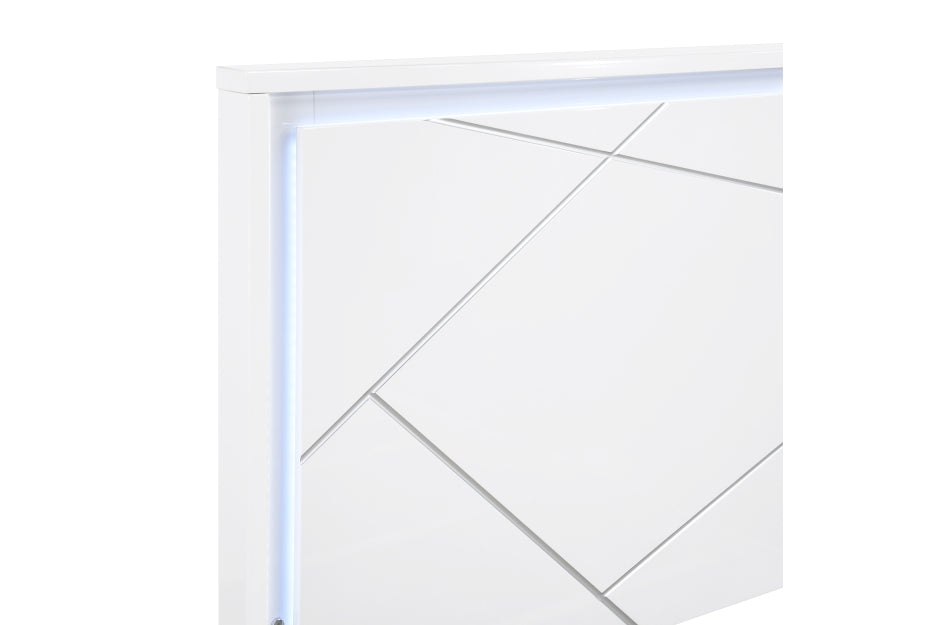 Homelegance 2455-4PC 4 pc Orlo white finish wood paneled LED headboard modern geometric queen bedroom set