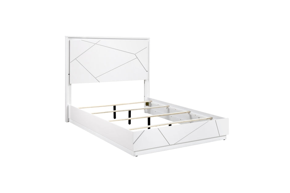 Homelegance 2455-4PC 4 pc Orlo white finish wood paneled LED headboard modern geometric queen bedroom set