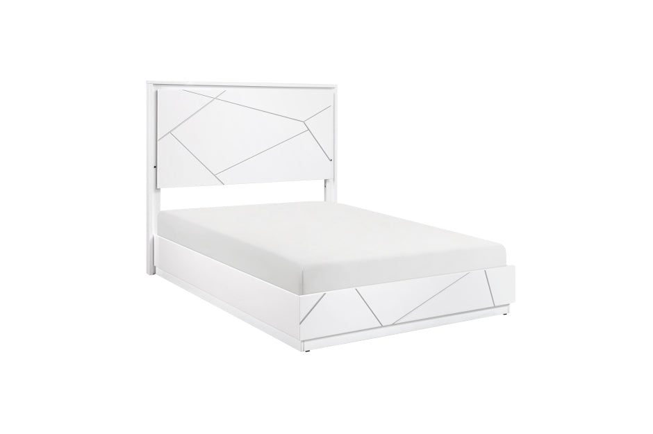 Homelegance 2455-4PC 4 pc Orlo white finish wood paneled LED headboard modern geometric queen bedroom set