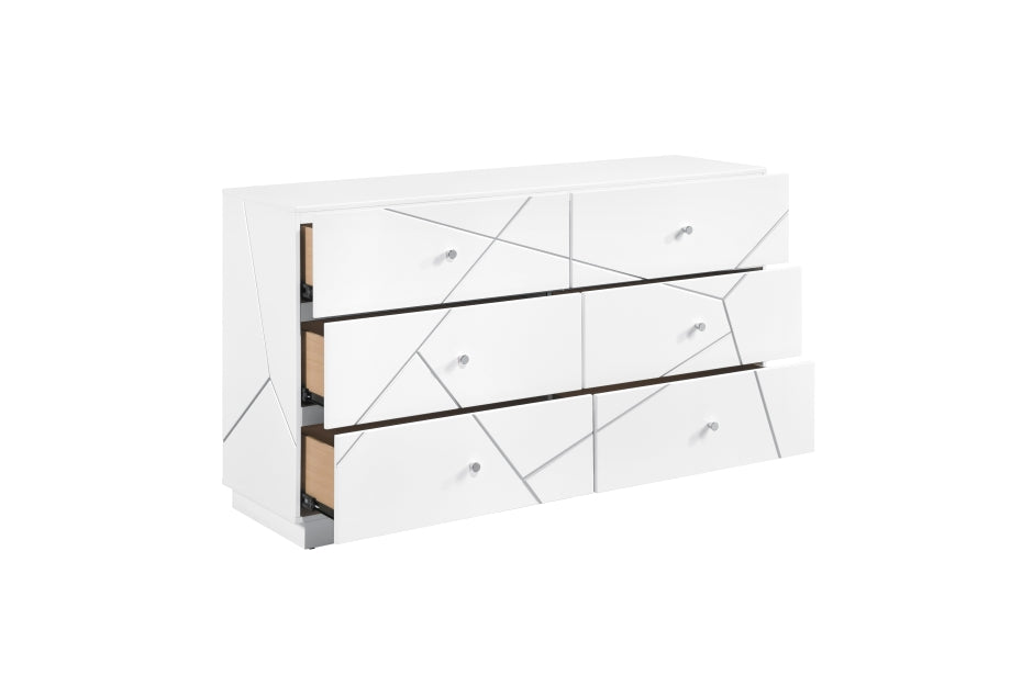 Homelegance 2455-4PC 4 pc Orlo white finish wood paneled LED headboard modern geometric queen bedroom set