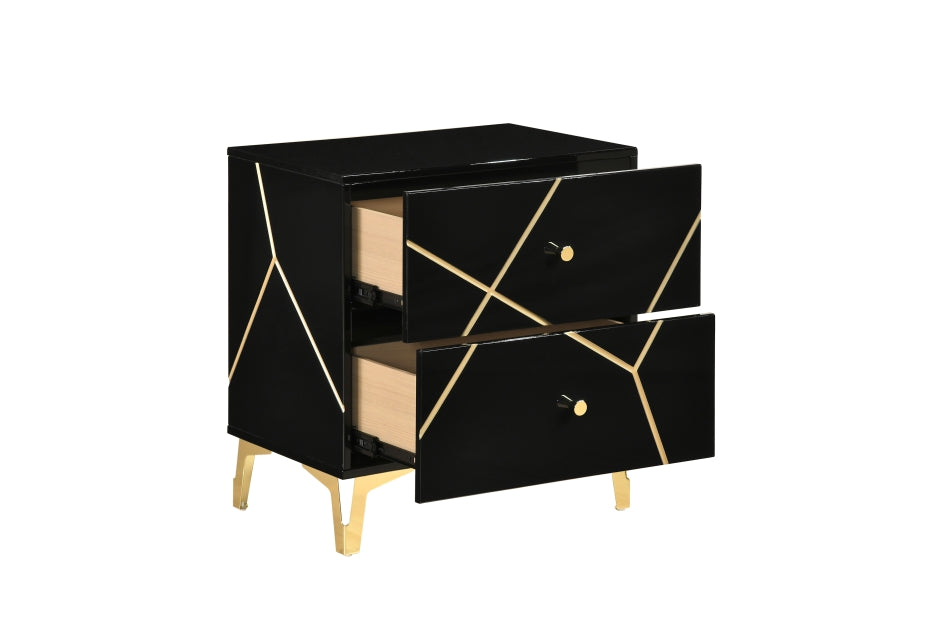 Orlo Black Finish Wood Paneled LED Headboard Modern Geometric Queen Bedroom Set – 2455NBK-4PC